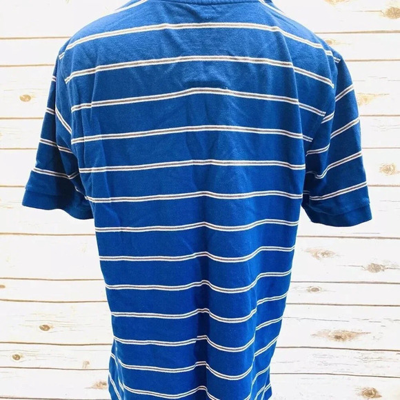WONDER WALL Men Short Sleeve Collared Blue Striped Polo Style Shirt Size Medium - Picture 7 of 11